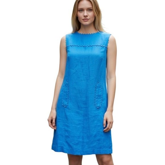 HOBBS LONDON 100% Flax Imperial Blue Sleeveless Pencil Dress Size 10 (US 6) - Picture 2 of 11